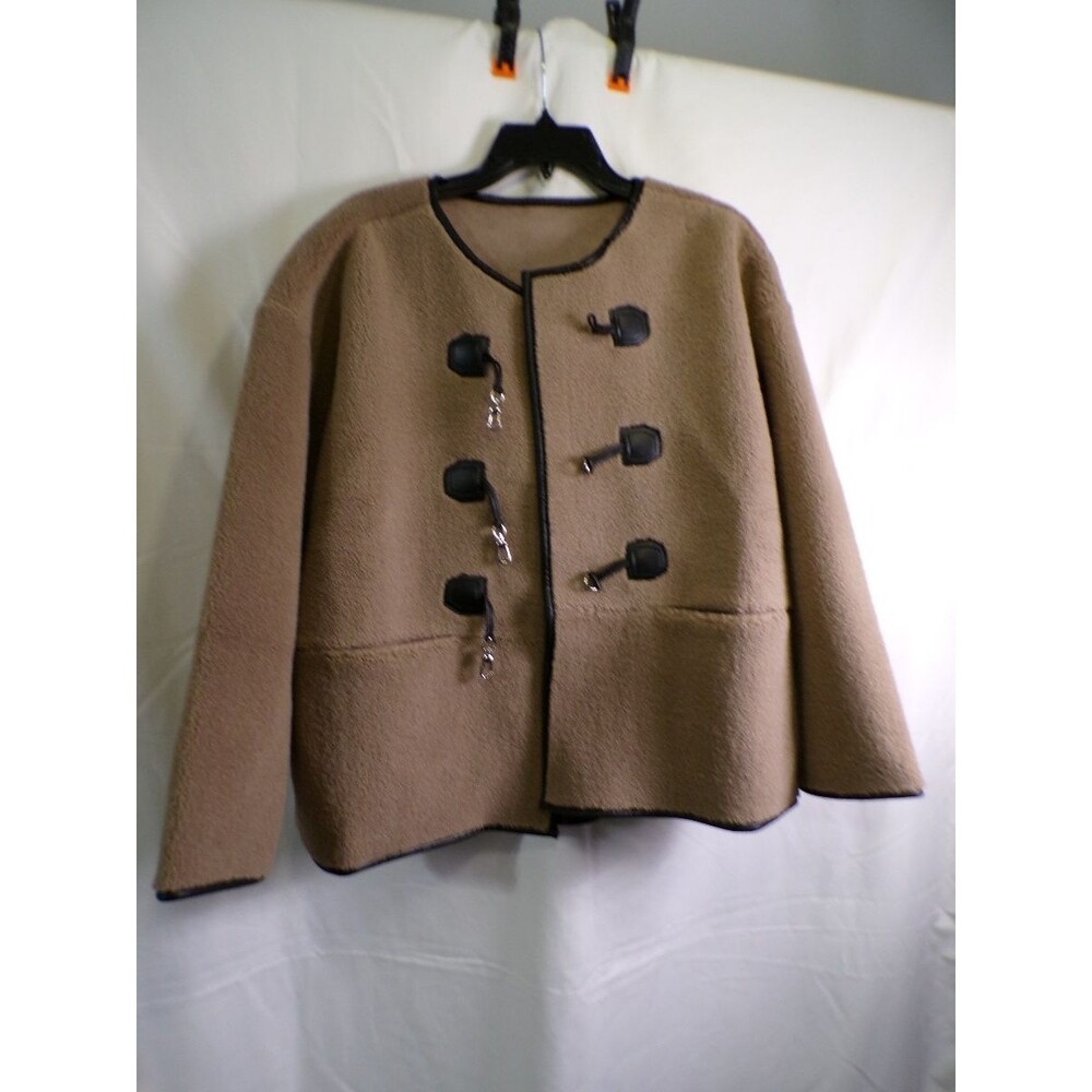 Yooch MK-002 Women's Teddy Toggle Jacket Small Brown Black Trim